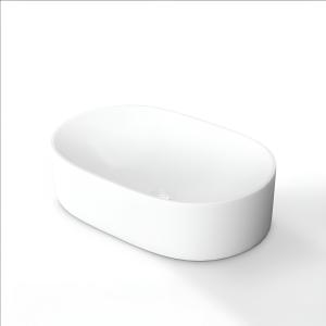 Aufsatzwaschbecken ALTO – halbovale Form, weißes Finish, minimalistischer Look - Zusatzbild