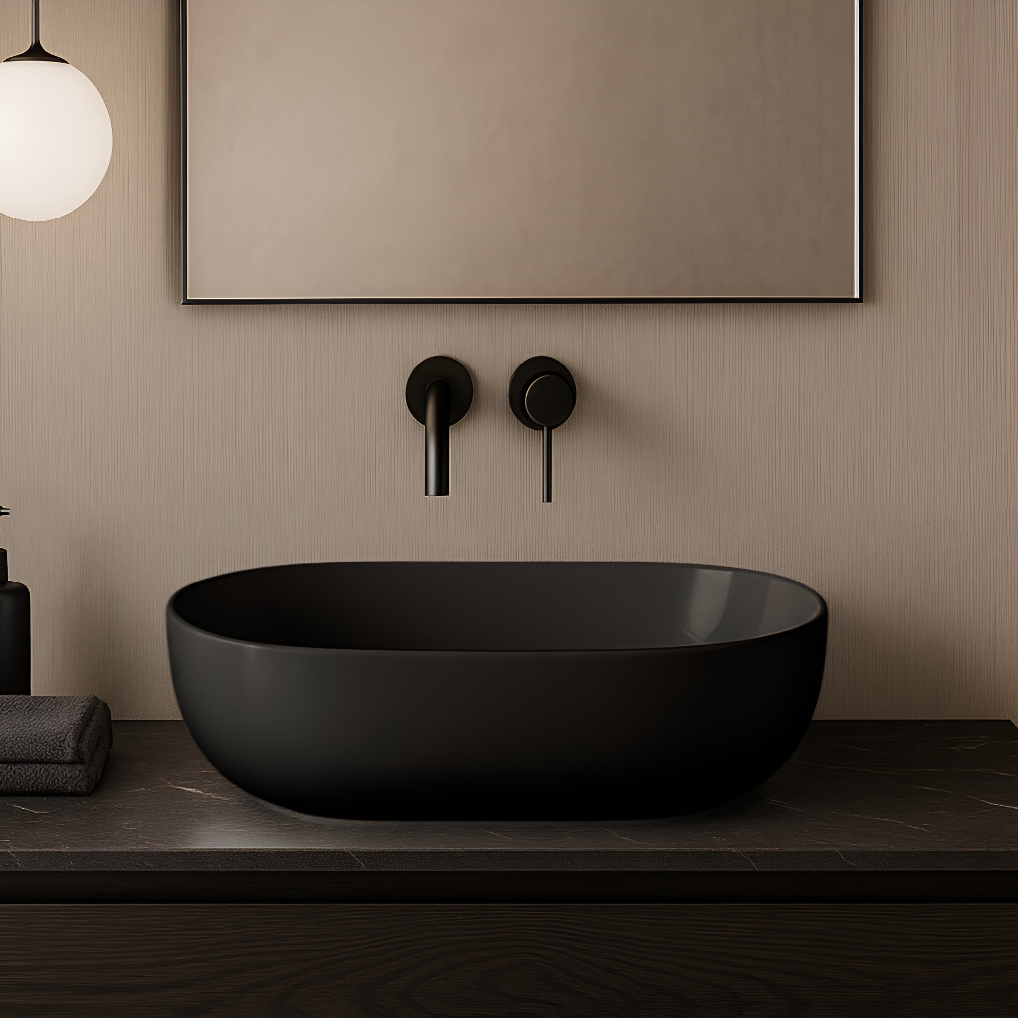 Aufsatzwaschbecken BLAS BLACK – halbovale Eleganz in Schwarz