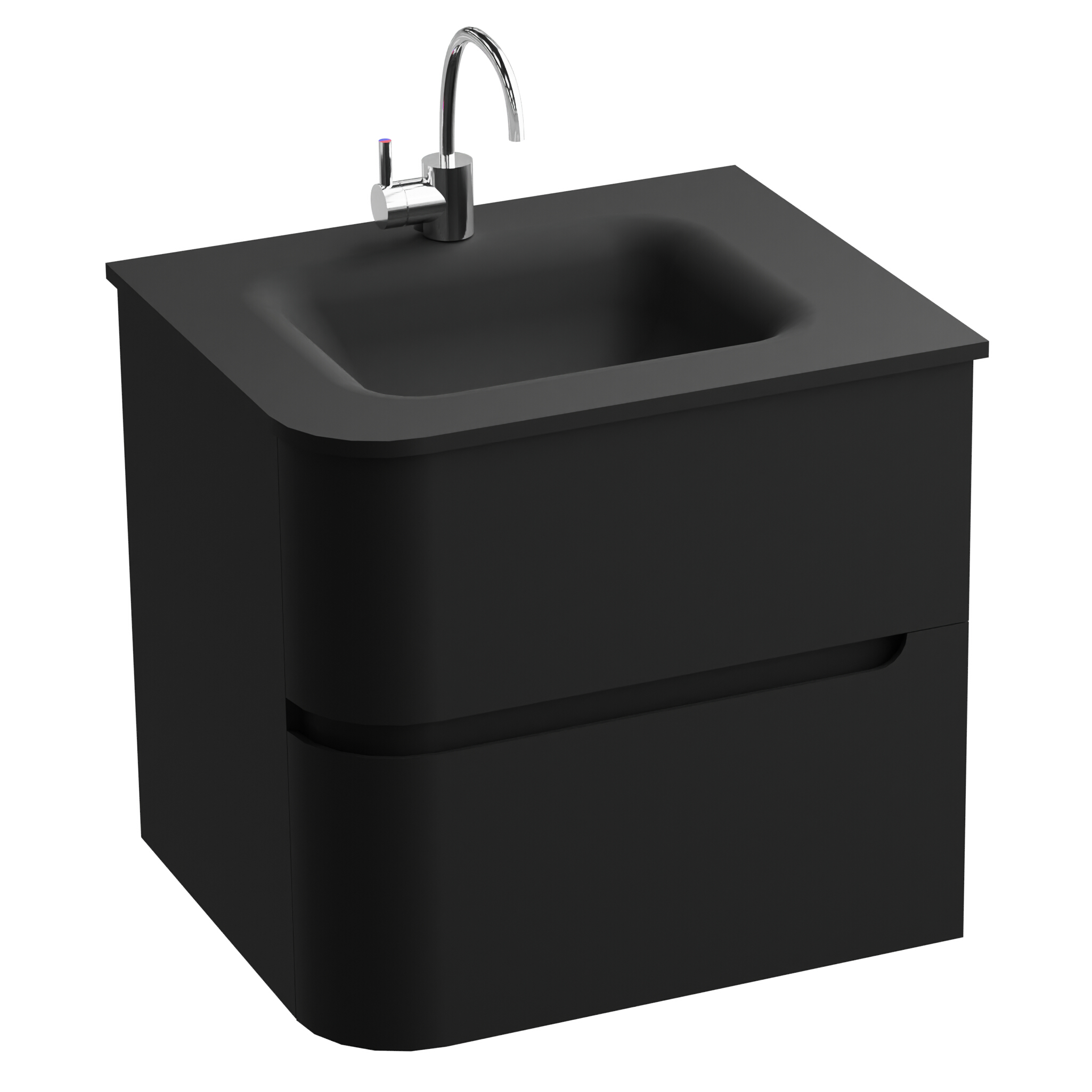 Atlanta Black 60 – Hängender Waschtisch mit Glaswaschbecken, matt schwarz, 60 cm
