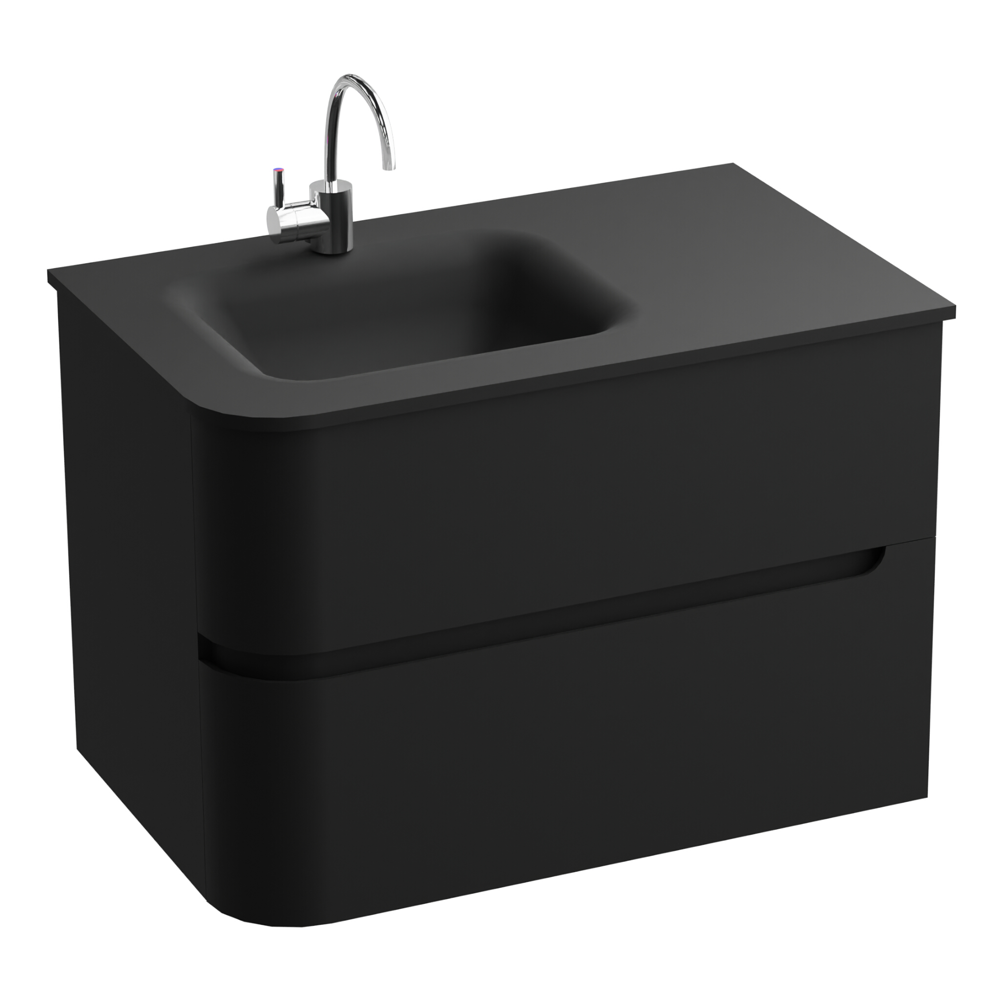 Wandhängender Waschtischunterschrank Atlanta Black 80 cm mit schwarzem Glaswaschbecken