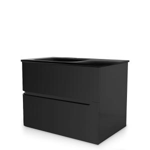 Wandhängender Waschtischunterschrank Atlanta Black 80 cm mit schwarzem Glaswaschbecken - Zusatzbild