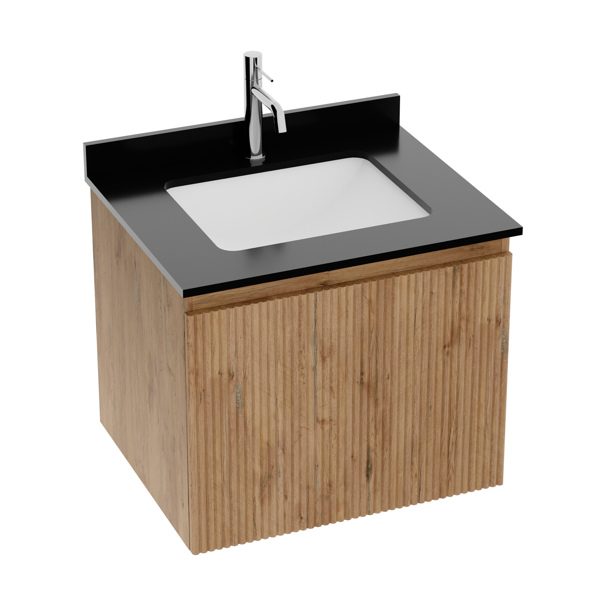Hängender Waschtischunterschrank mit Platte und Einbauwaschbecken Irvine Wood 60 cm
