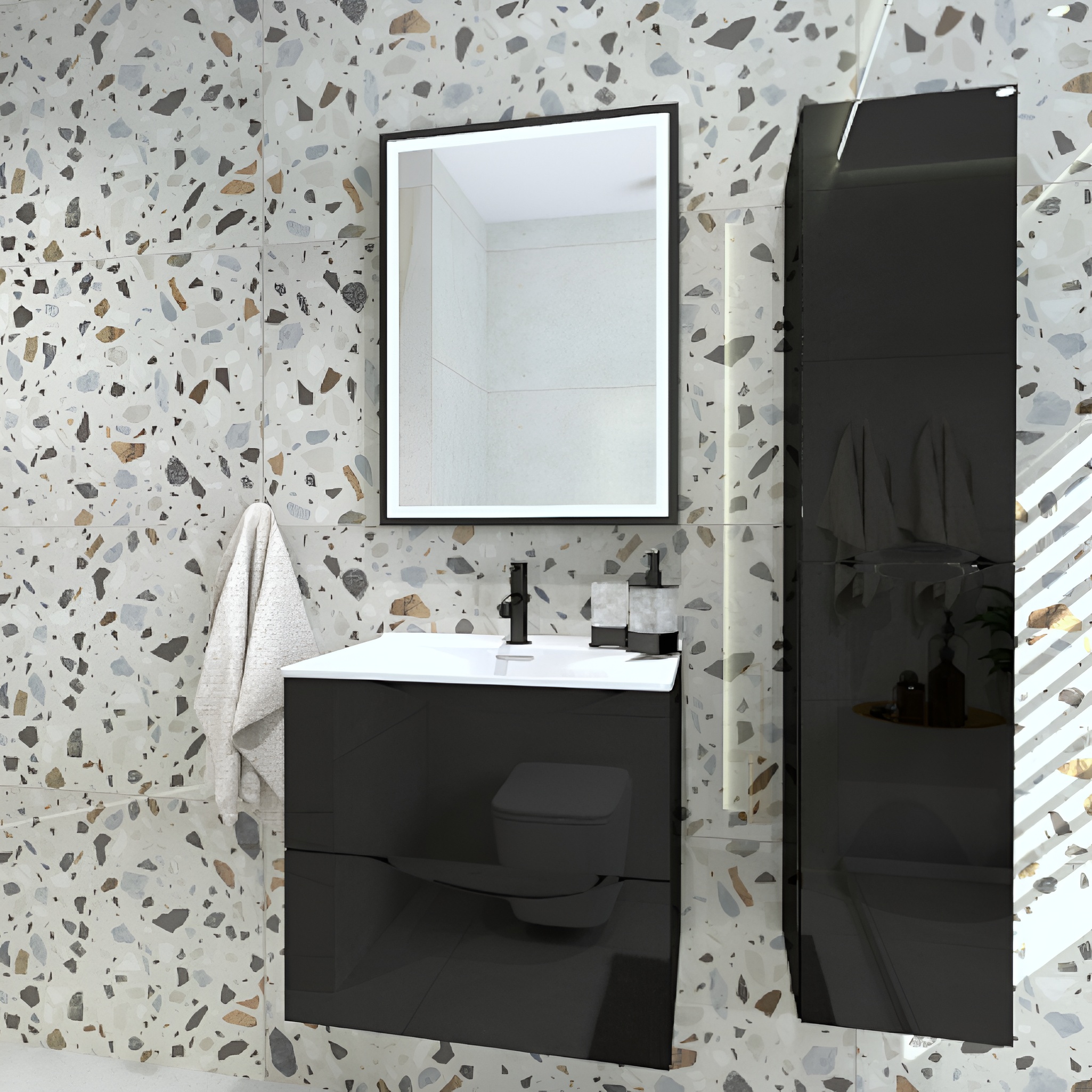 H&auml;ngender Hochschrank KOLORADO Schwarz Hochglanz 300