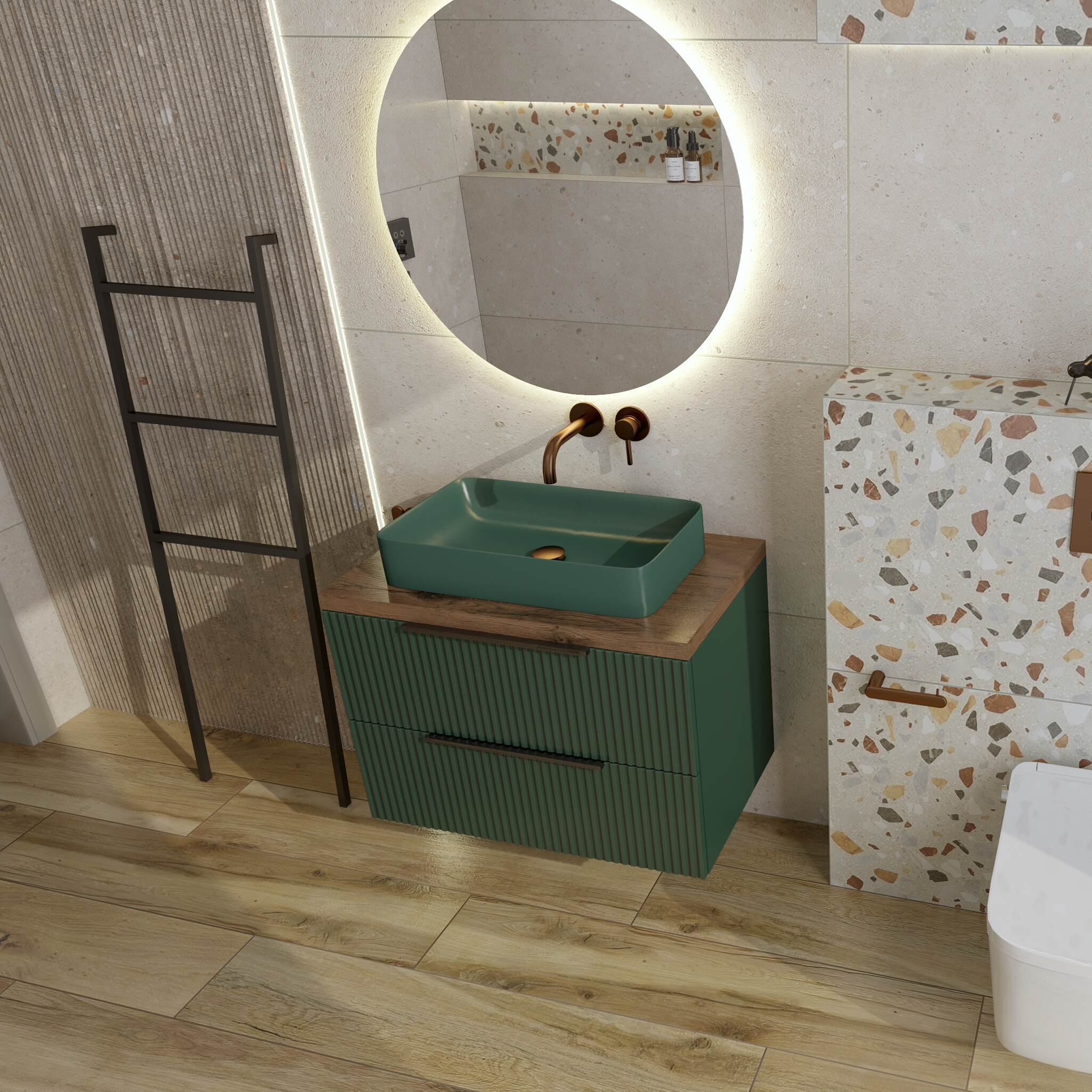Badezimmer-H&auml;ngeschrank Oklahoma Green Mat 80 &ndash; Flaschengr&uuml;n, Soft-Close und Vollauszug