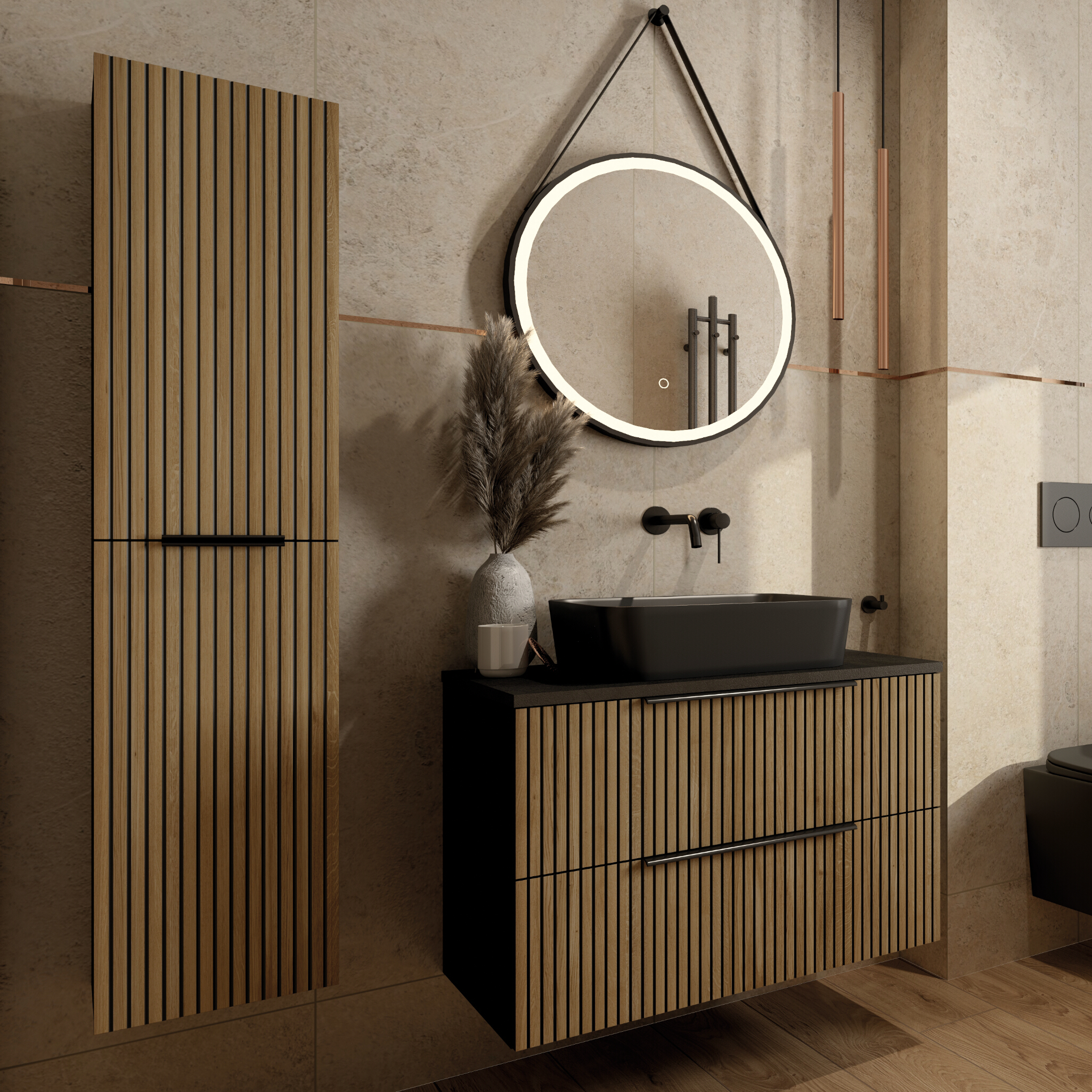 H&auml;ngeschrank Oklahoma Wood Black 80 cm &ndash; Industrial trifft Eleganz