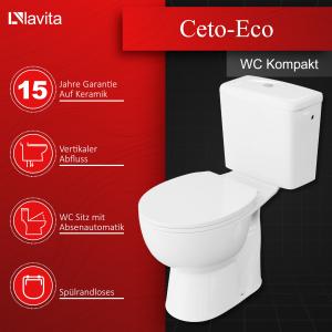 Kompakt-WC CETO-ECO – runde Form, glänzend weiß, senkrechter Abgang - Zusatzbild