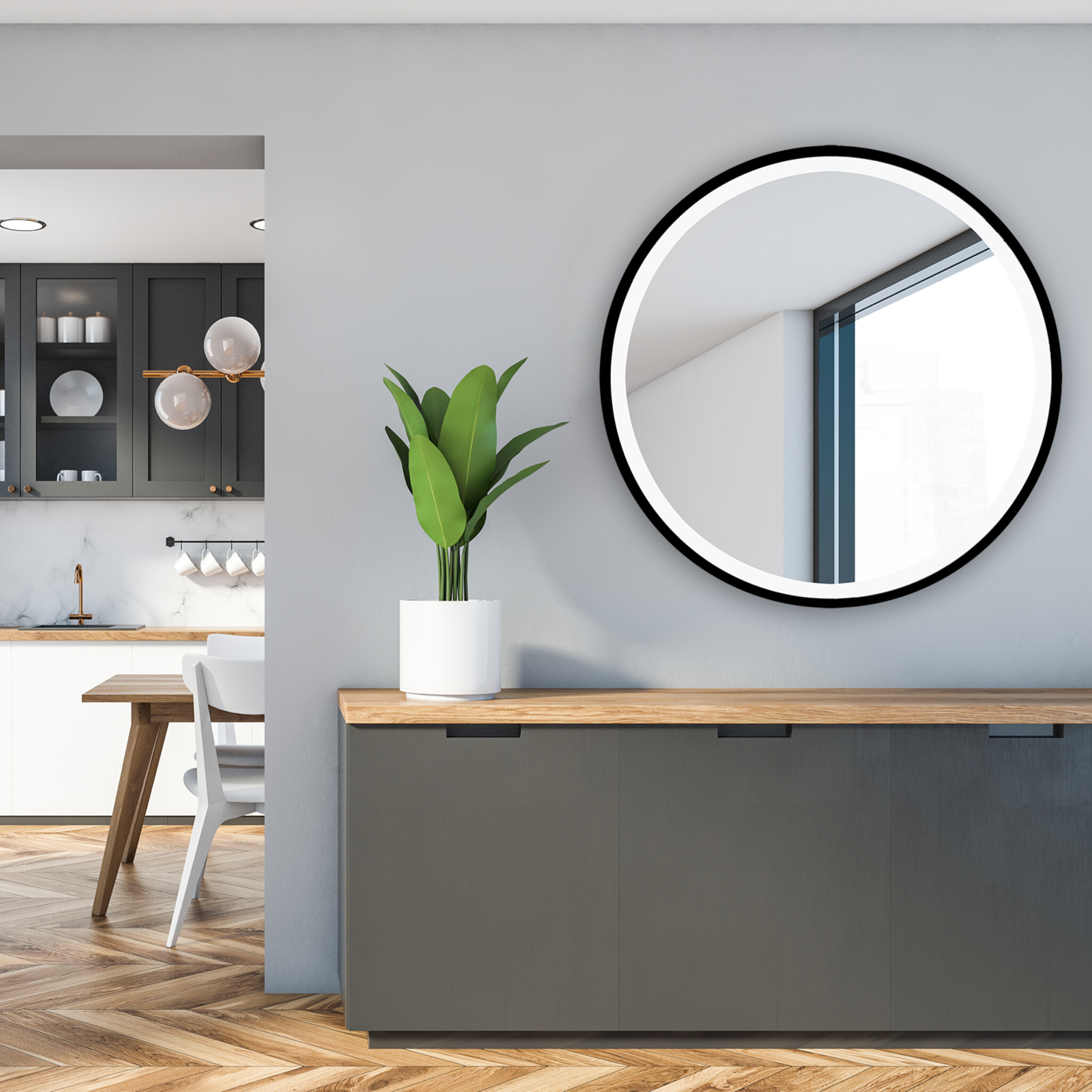 Runder LED-Badspiegel DAFNE 80 mit schwarzem Aluminiumrahmen