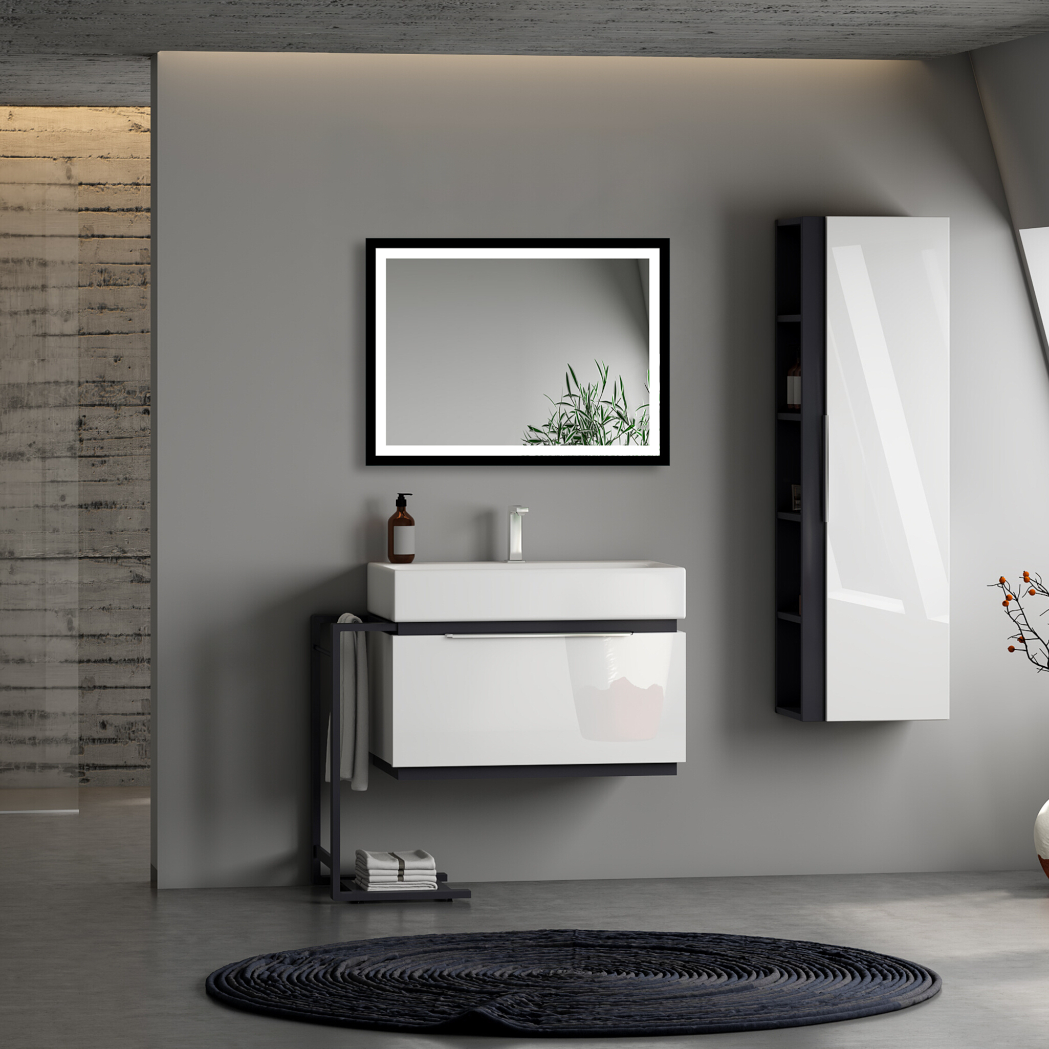 Wandspiegel HEBE 60 x 80 cm, schwarz, LED