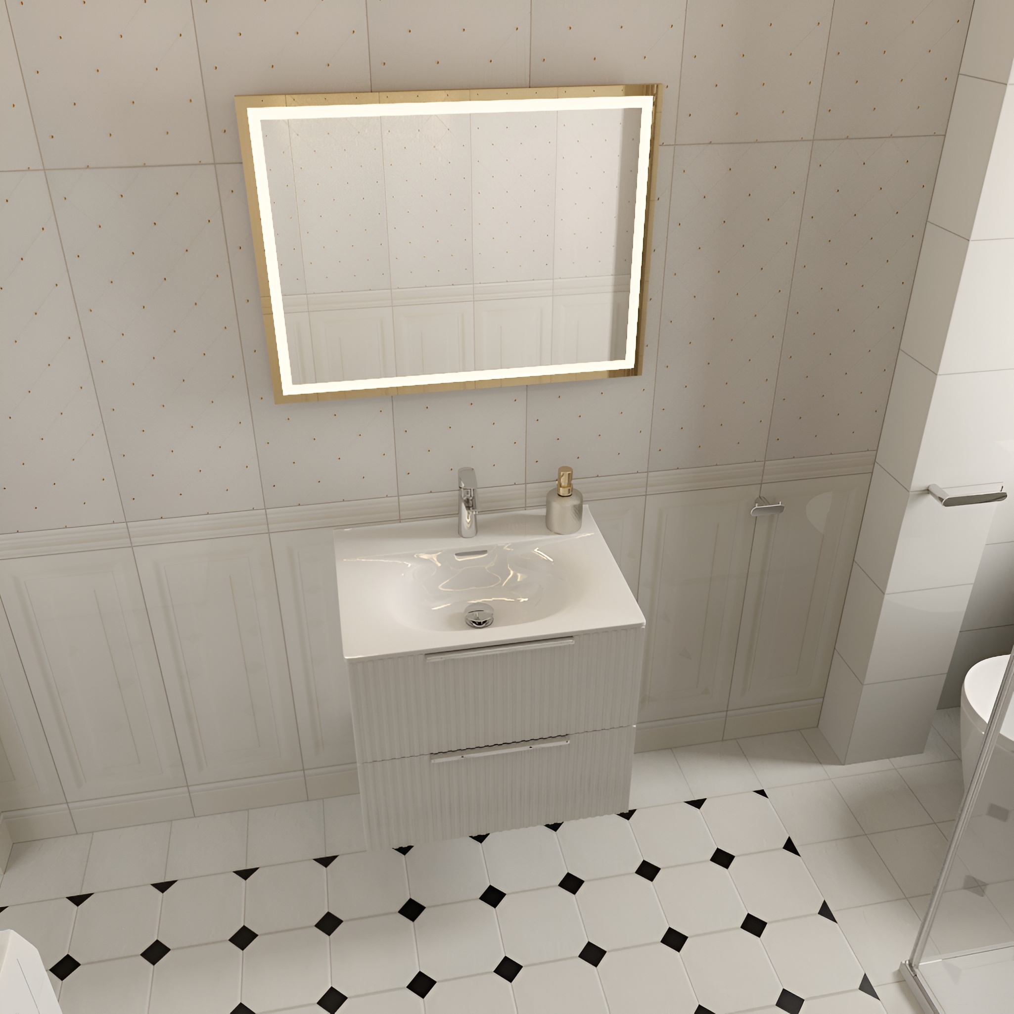 HEBE GOLD Spiegel 60 x 80 cm – rechteckiger LED-Wandspiegel mit goldenem Rahmen
