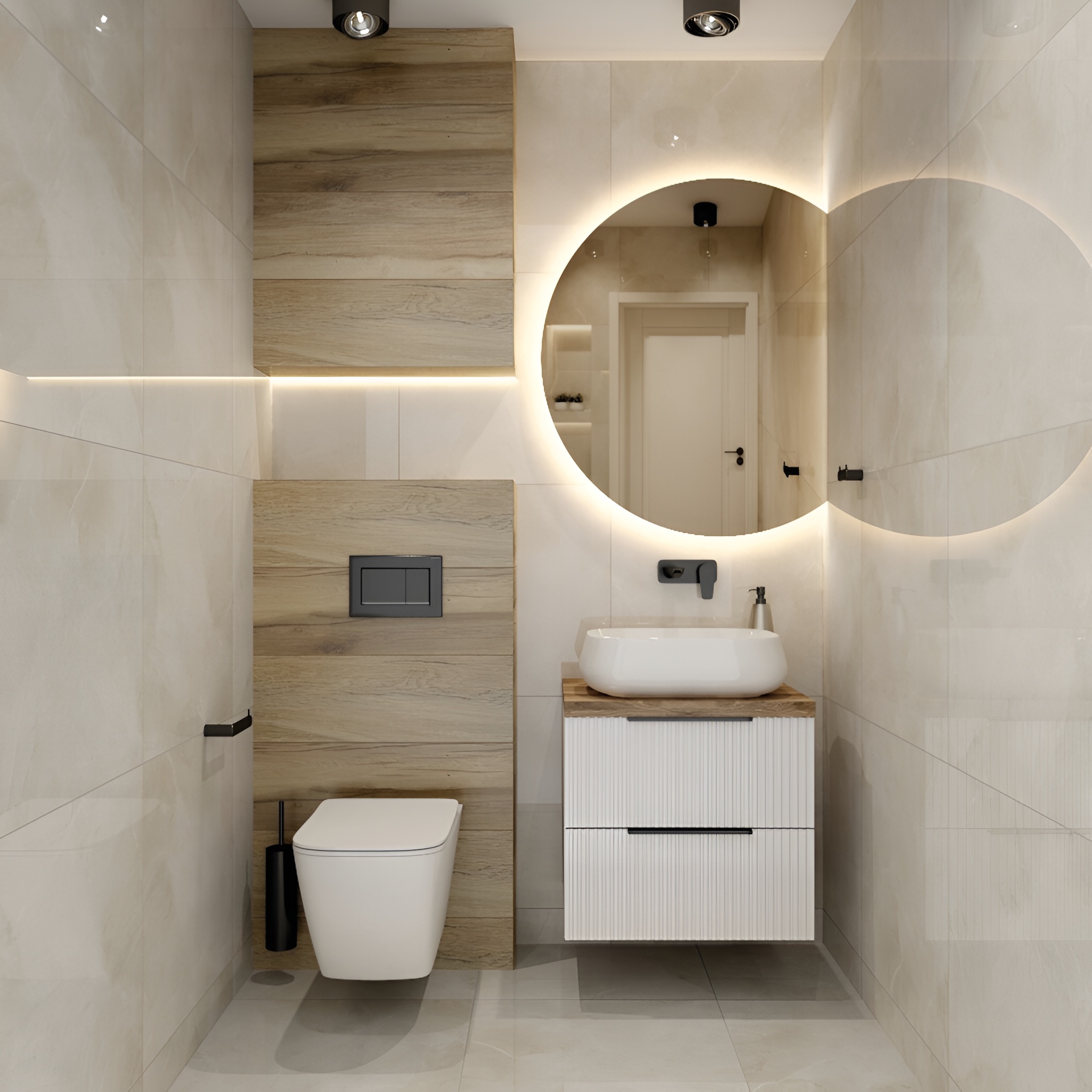 LED-Wandspiegel LASO 60 x 80 cm, Halbkreis-Design, IP44