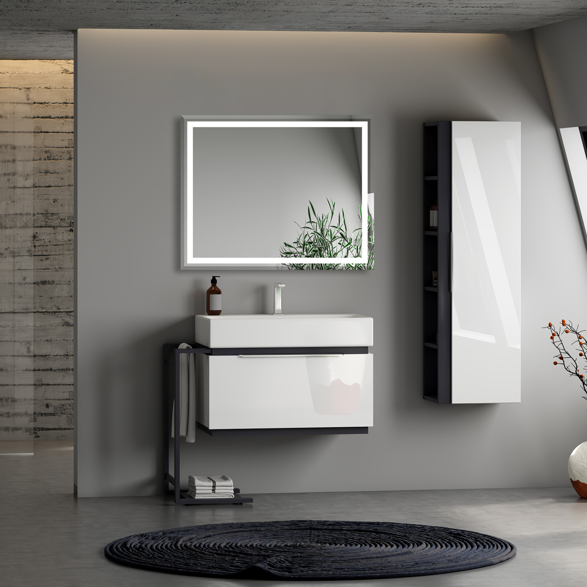 Sandgestrahlter Wandspiegel LATONA 80 x 100 cm mit LED-Beleuchtung