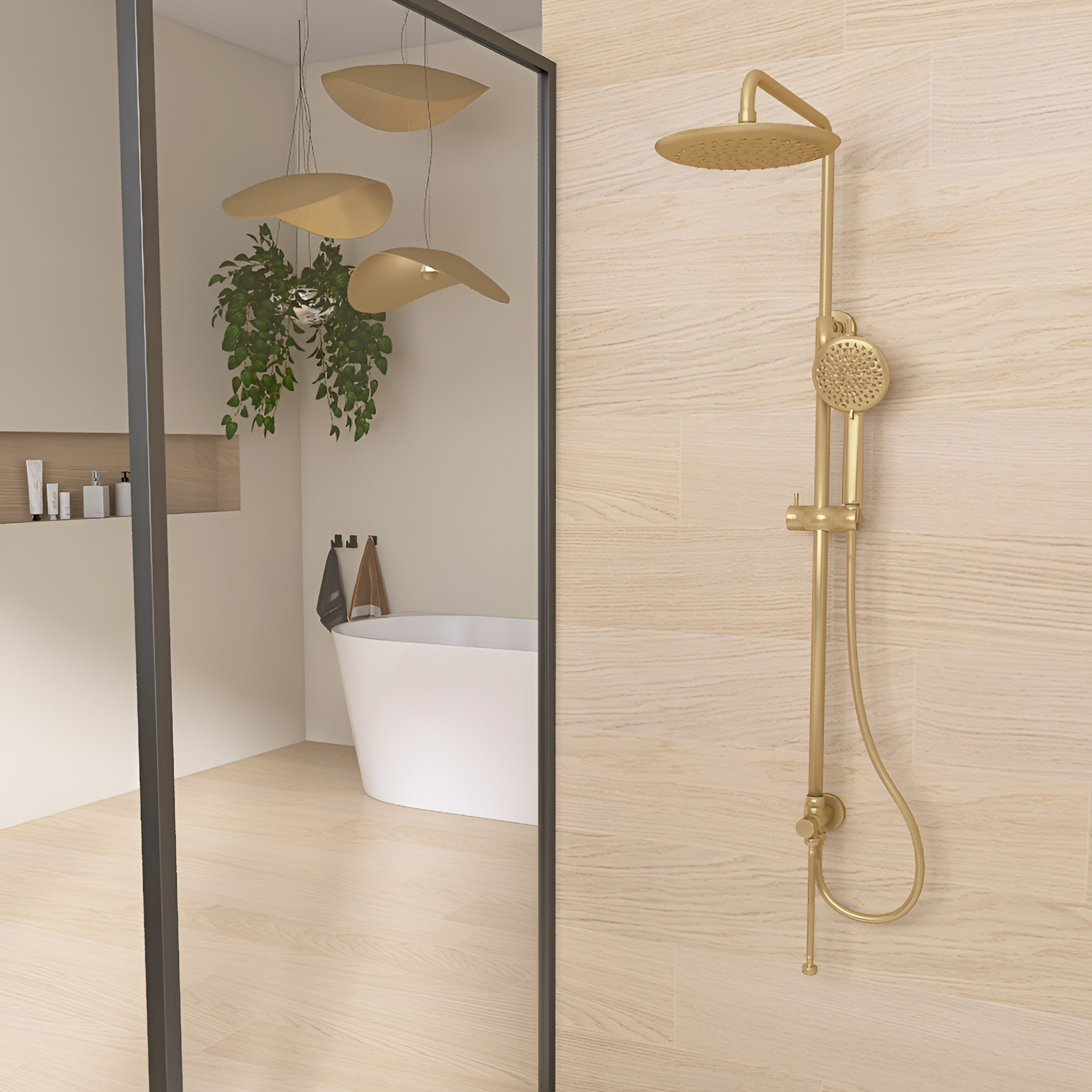 Orion Duschset mit Regendusche ohne Armatur – Brushed Gold