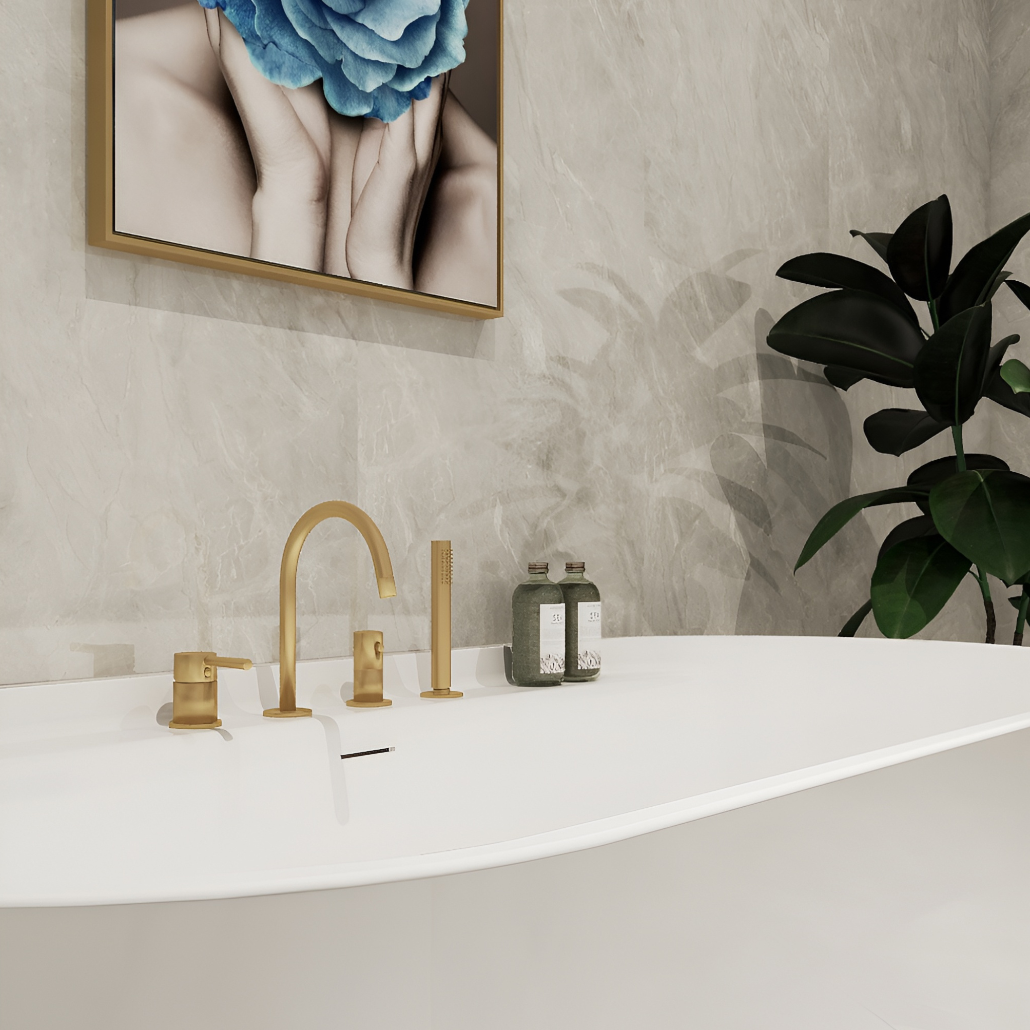Orion 4‑Loch-Wannenarmatur Brushed Gold – Eleganz und Funktion in Perfektion