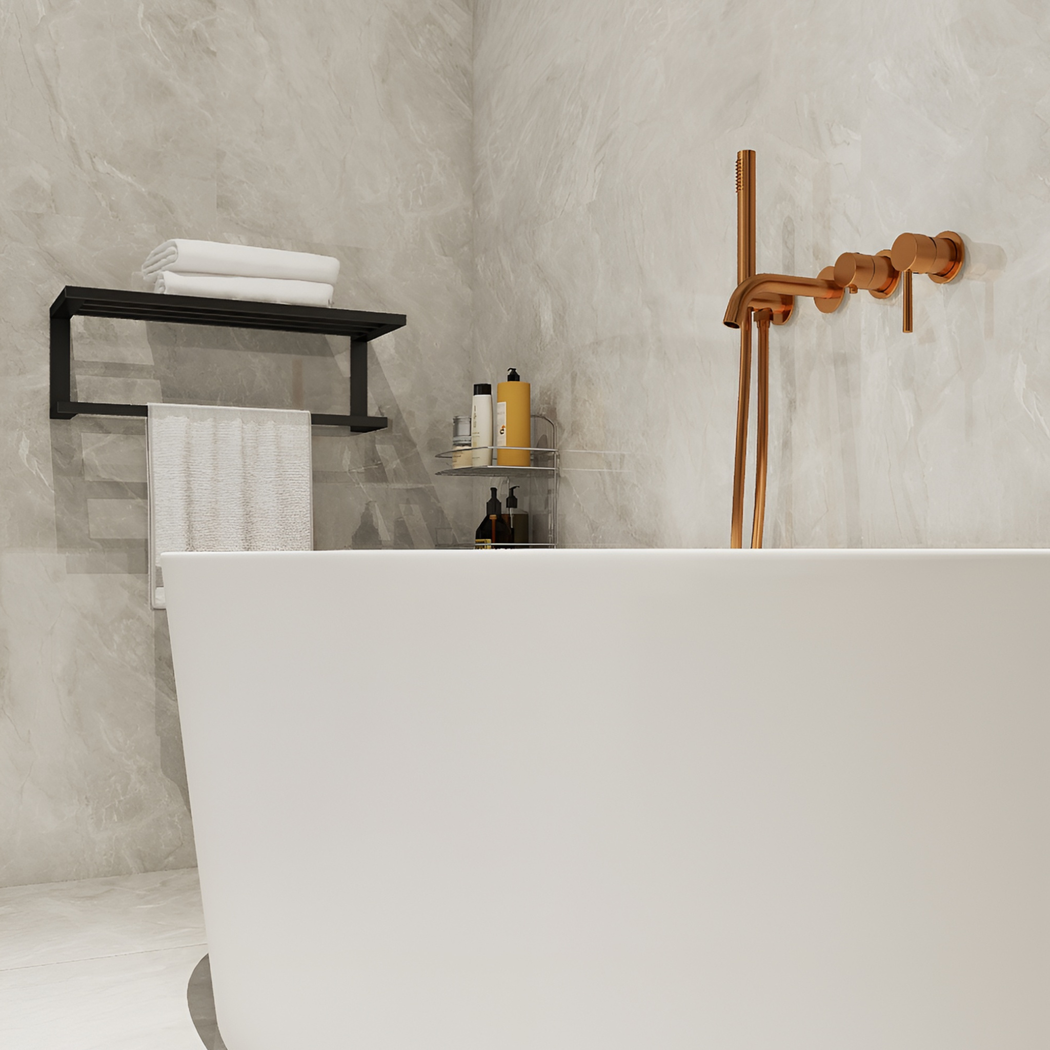 Orion 4‑Loch Unterputz-Badewannenarmatur in Brushed Copper