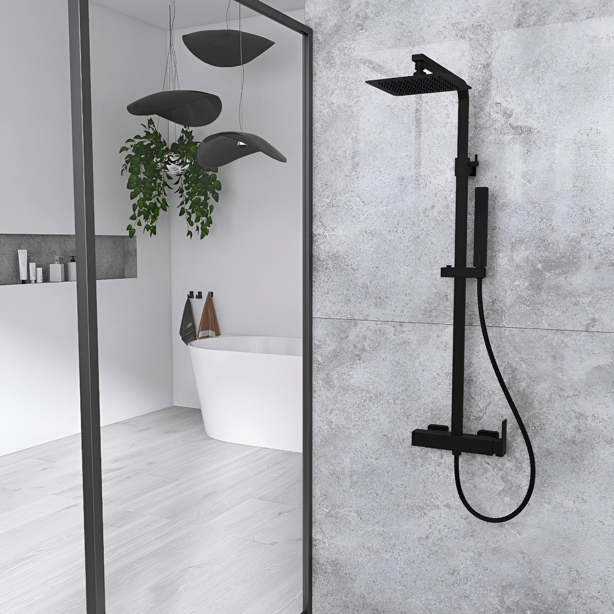 Aquila Matt Black Aufputz-Duschsystem mit Regendusche