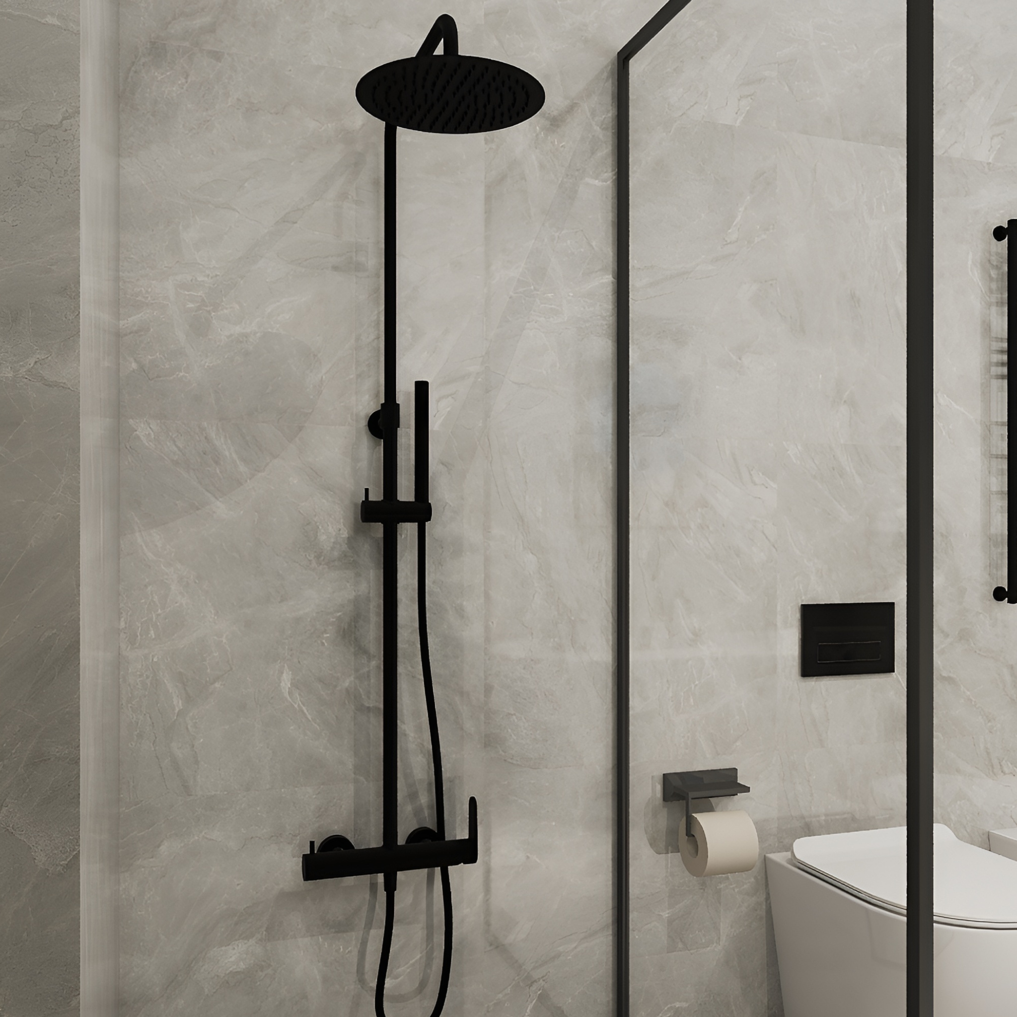 Cetus Matt Black Aufputz-Duschset mit Regenbrause