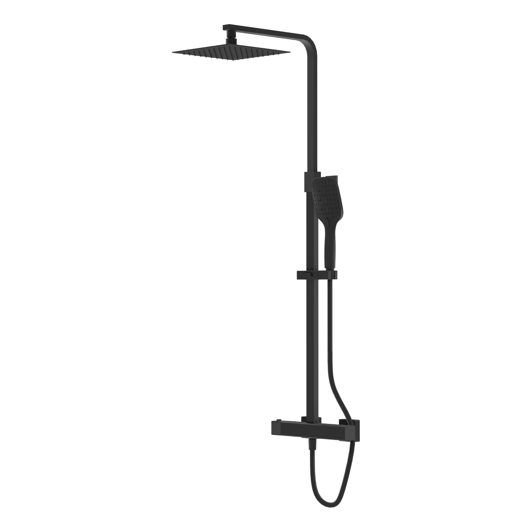 Aufputz-Duschsystem mit Thermostat und Regenbrause Cetus Matt Black