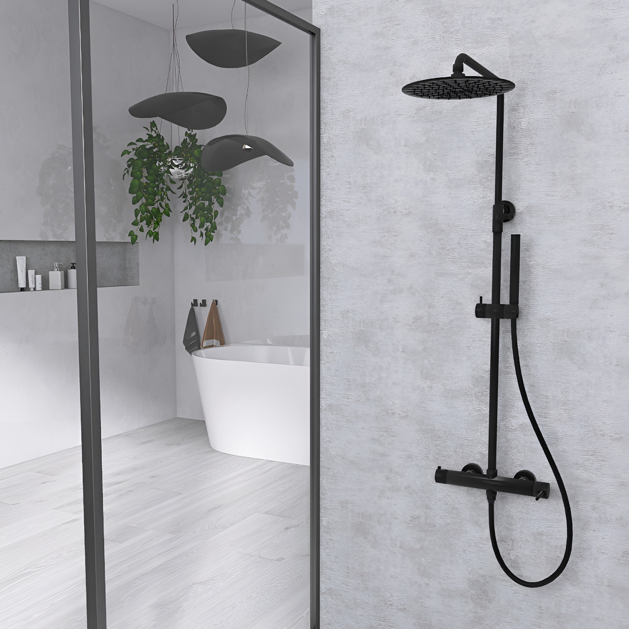 Aufputz-Duschset mit Regendusche Orion Matt Black