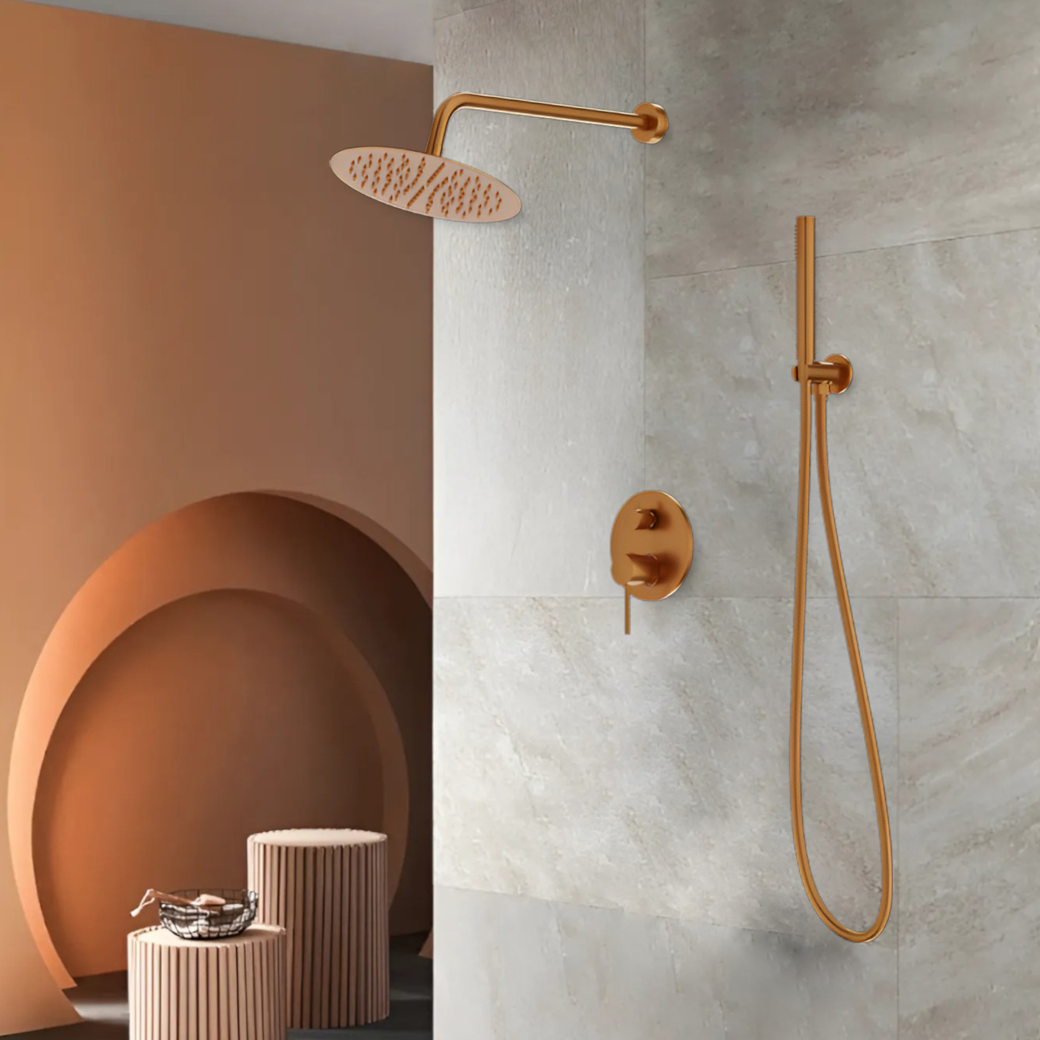 Unterputz-Duschsystem Orion in Brushed Copper mit Regenbrause