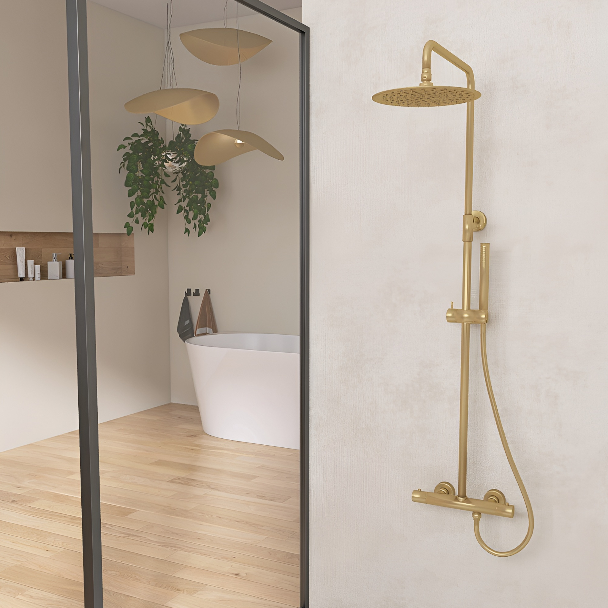 Aufputz-Thermostat-Duschset mit Kopfbrause Orion Brushed Gold