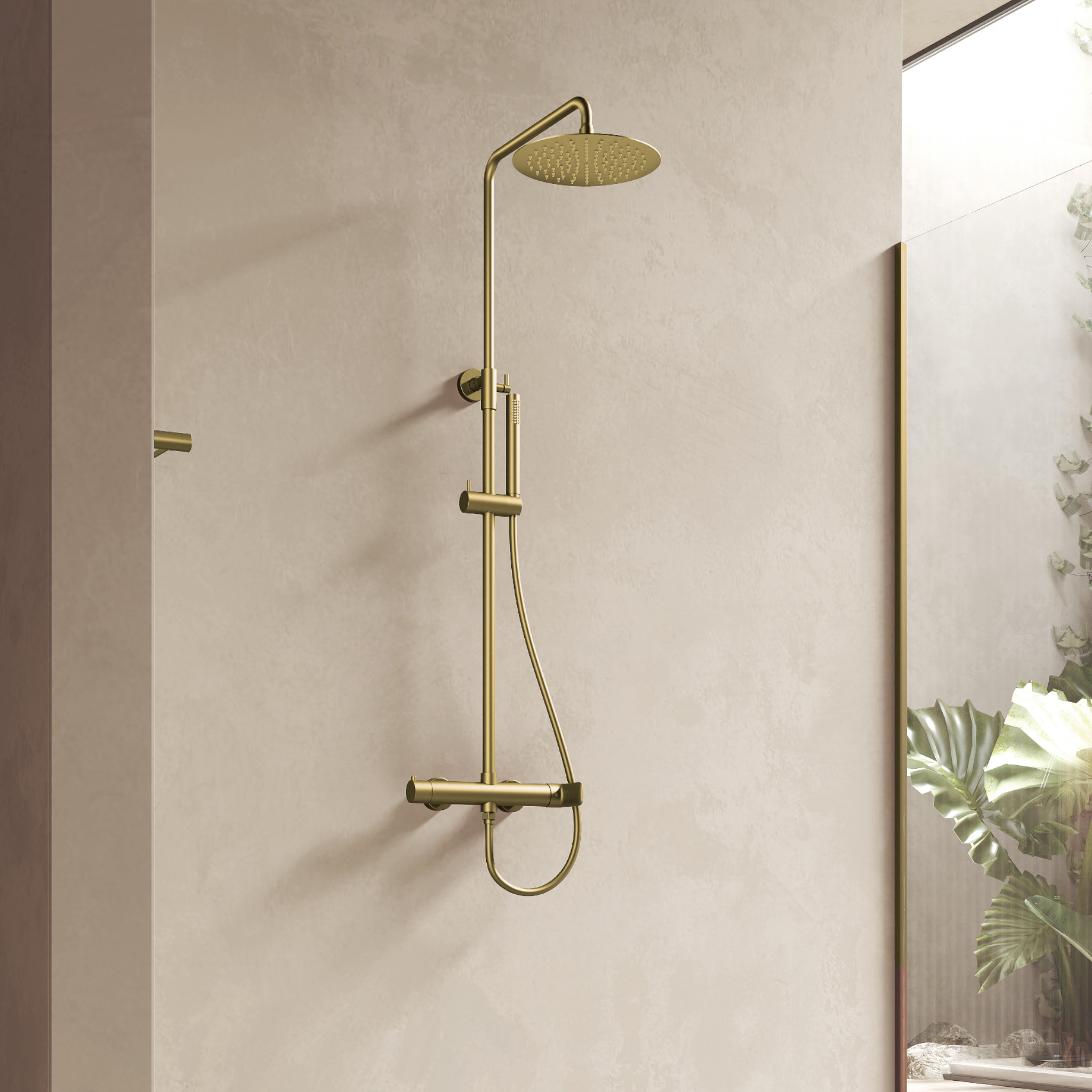 Aufputz-Duschset mit Regendusche Spark – Gebürstetes Gold