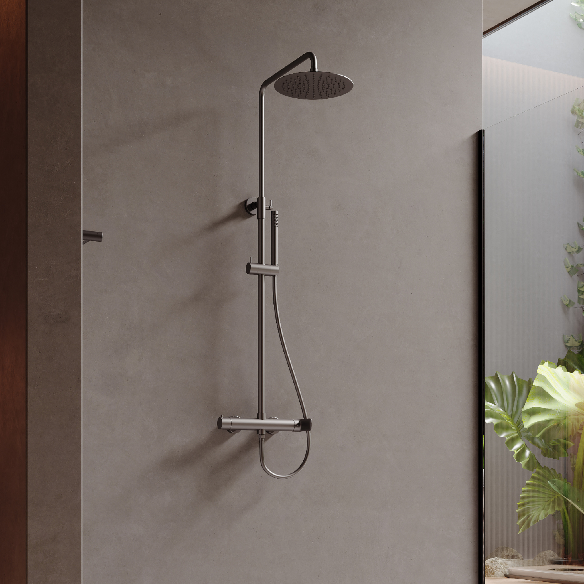 Aufputz-Duschset Spark mit Regendusche, Gunmetal
