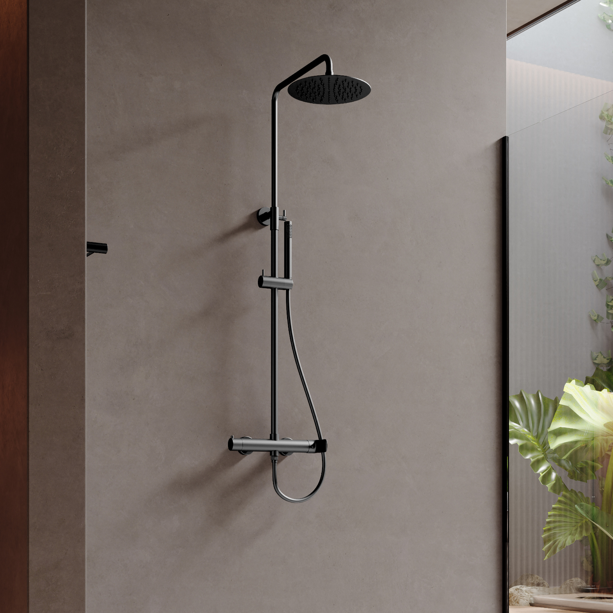 Aufputz-Duschsystem mit Regenbrause – Spark Mattschwarz